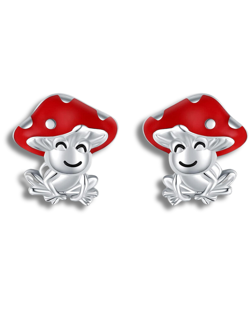 Frog Stud Earrings Cute Mushroom Sterling Silver