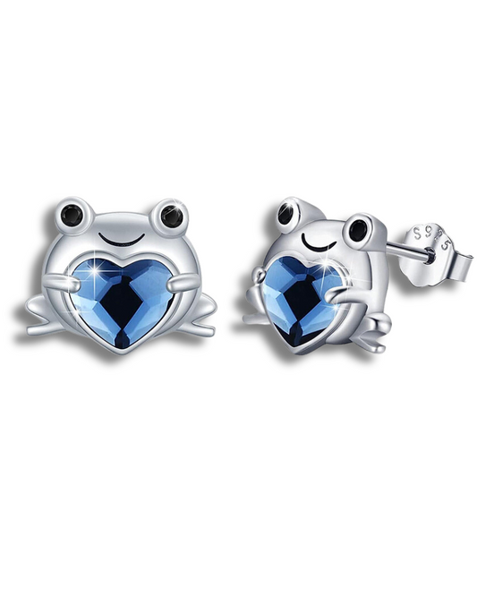 Frog Sparkle Stud Earrings Sterling Silver