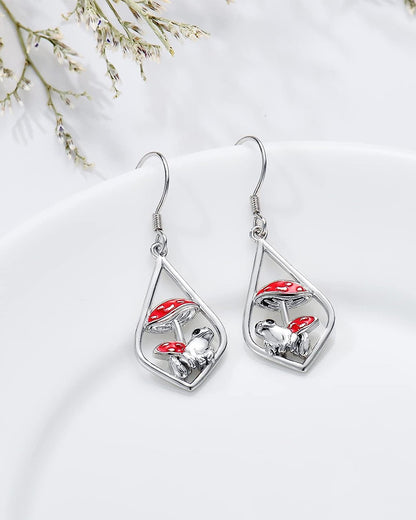 Mushroom Frog Sterling Silver Drop Earrings