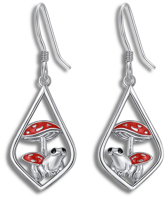 Mushroom Frog Sterling Silver Drop Earrings