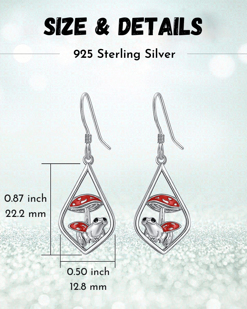 Mushroom Frog Sterling Silver Drop Earrings