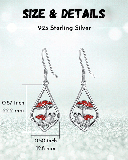 Mushroom Frog Sterling Silver Drop Earrings