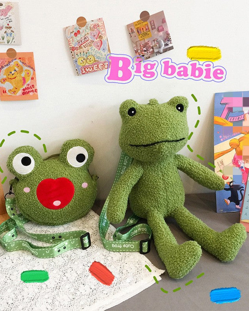 Frog Doll Bag Plush - Happy Froggy Face