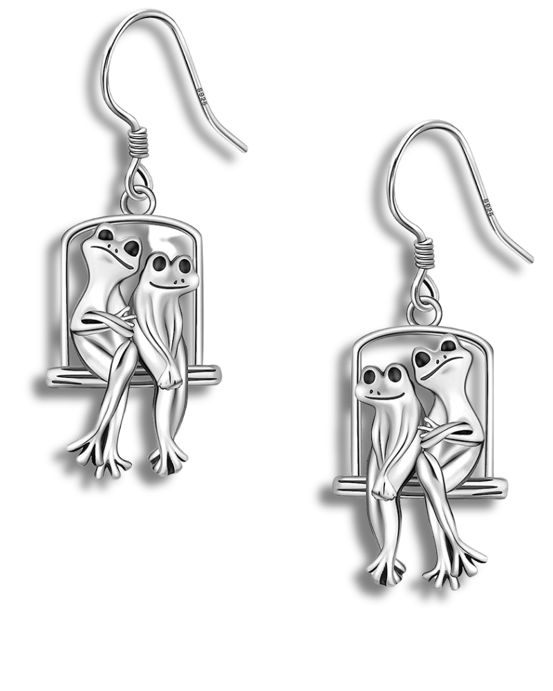 Sitting Frogs Sterling Silver Drop Dangle Earrings