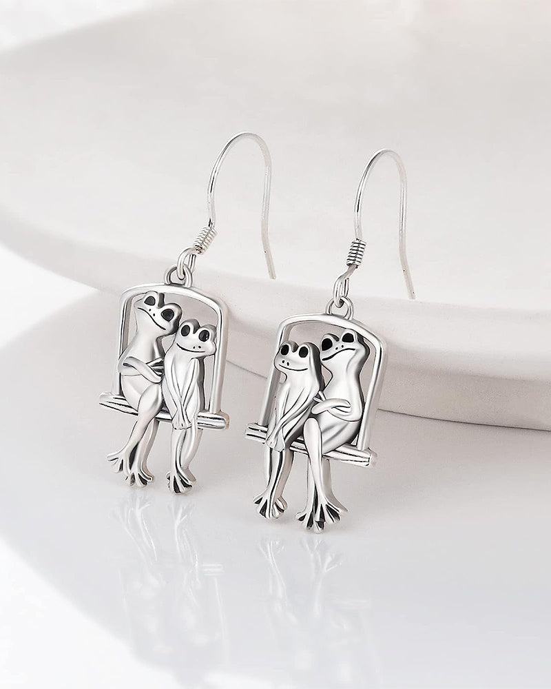 Sitting Frogs Sterling Silver Drop Dangle Earrings