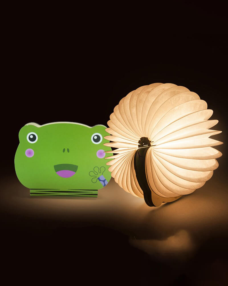 Frog Led Folding of Wooden Cartoon Book Lamp